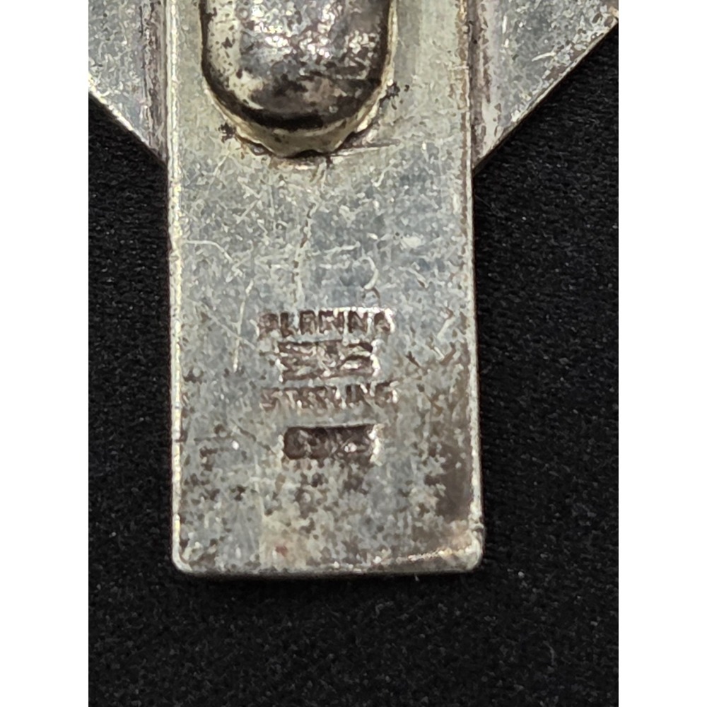 Plafina Stamped Sterling Silver Tie Clasp Scroll Pattern With Aztec Symbol - Picture 5 of 9